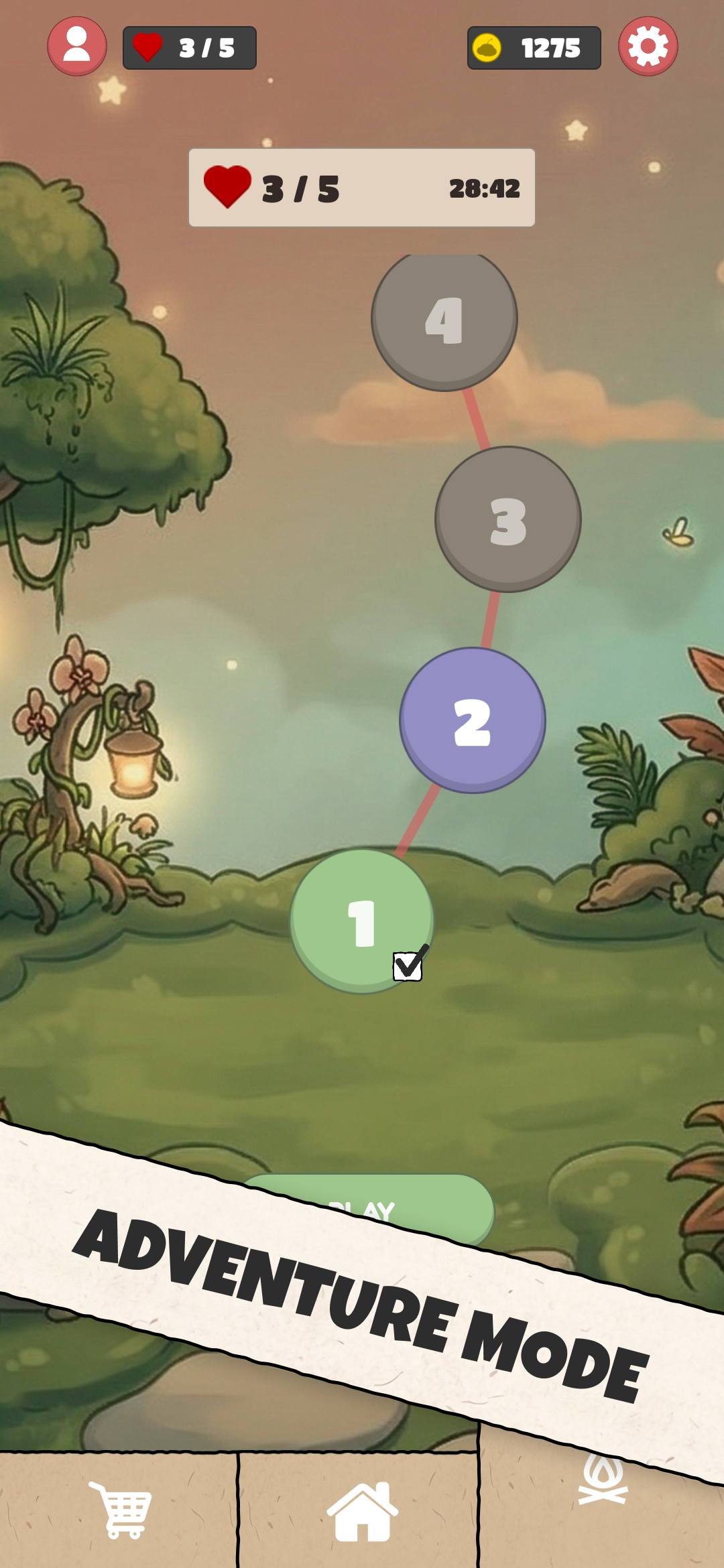 Adventure mode level select on a painted scene